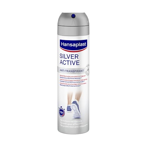 Hansaplast Silver Active Fußspray (150 ml), Fußdeo Anti-Transpirant mit 72 h Schutz vor Fußgeruch und Schweiß, Aktiv-Komplex mit Silber-Ionen