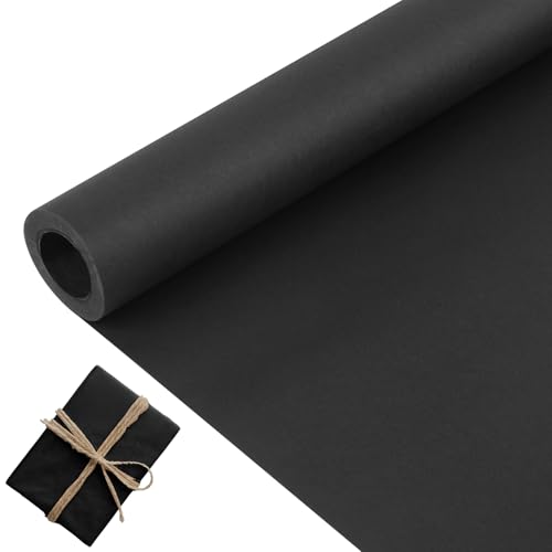 Geschenkpapier Schwarzes, 10m*38cm Kraftpapier Rolle, Schwarz Mattes Papier zum Basteln, Kraftpapier Packpapier Groß für Hochzeit Geburtstag Geschenkverpackungen, Kunsthandwerk