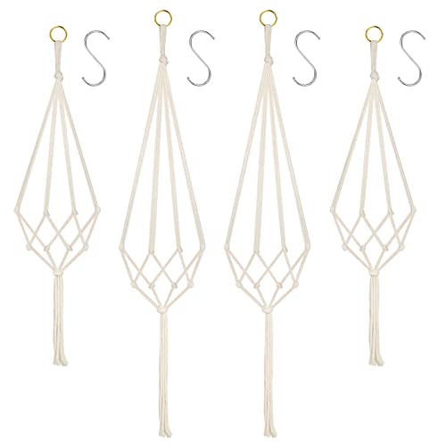 flintronic 4er Set Makramee Blumenampel, Baumwollseil Hängeampel Hängetopf für Pflanzen mit 4Pc S Metallhaken für Innen, Garten, Wohnzimmer，Außen, Balkon, Fenster, Balkone Wanddekoration