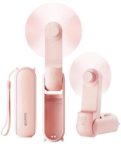 Gaiatop Tragbarer Ventilator Hand Ventilatoren, 3-in-1 Mini Ventilator mit Powerbank [Max. 17H Kühlzeit], USB-wiederaufladbar für Reisen, Konzerte, Make-up, Sommer Geschenke für Frauen Mädchen Rosa