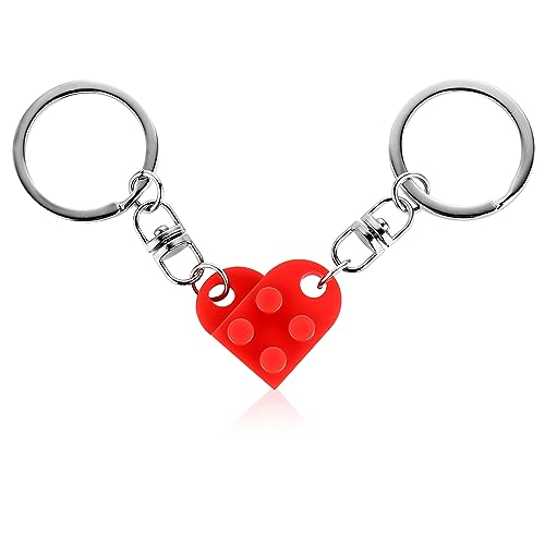 Teaaha Schlüsselanhänger Herz, 2 Stück Herzförmig Schlüsselanhänger Partner für Beide Herzförmiger Baustein Schlüsselanhänger Paar für Valentinstag Weihnachten Geschenk