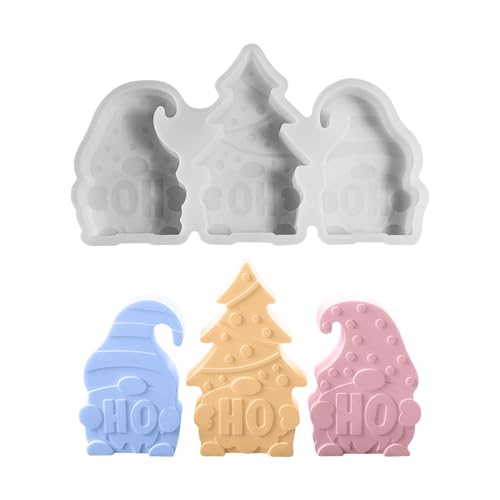 3 Stück Silikonformen Gießformen Weihnachten Kerzenformen zum Gießen, 3D Wichtel Silikonform Weihnachten Weihnachtsmann Gips Zum Gießen Gießformen Silikon Gießform Wichtel Giessformen Silikon