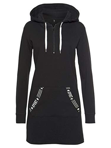 TrendiMax Damen Hoodie Kleid Herbst Langarm Sweatshirts Kapuzenpullover Streetwear Jumper Pullover Mini Kleider, Schwarz, M