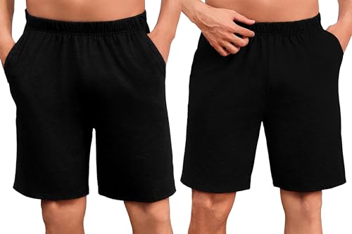 Uniexcosm Schlafanzughose Herren Kurz Sommer Schlafshorts Pyjamahose Baumwolle Bermudahose Shorty Schlafhose für Männer 2 Pack Schwarz XL