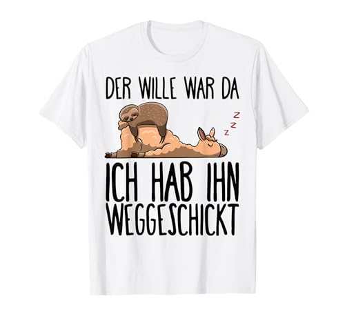 niedliche Schlafshirt Geschenkidee mit Tieren - Faultier Alpaka Morgenmuffel Langschläfer T-Shirt - Weiß, S - Unisex, Damen, Kurzarm, Pullover, Herbst, Winter