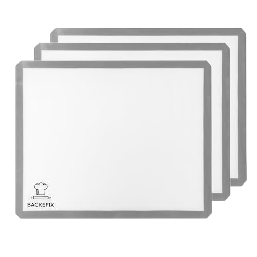 Backefix Silikon Backmatte 50x40 cm | 3x Stück hochwertige wiederverwendbare Silikonbackmatte Schadstoff frei | spülmaschinenfest, zuschneidbar | umweltbewusst und gesund backen mit Dauerbackmatte