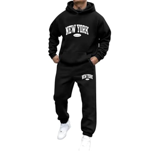 Jogginganzug Herren Trainingsanzug 2 Teilig Set Hoodie und Jogginghose Tracksuit mit Aufdruck Streetwear Freizeit Outfit Freizeitanzug Oversized Kapuzenpullover 2025 Y2K Hooded Tops+Hose Sportanzug