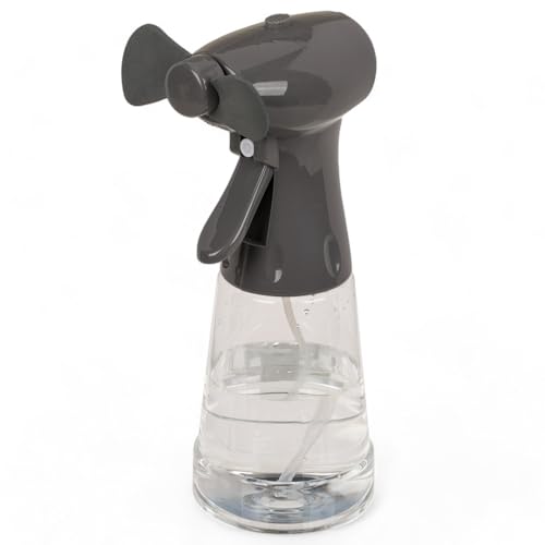 MIJOMA Sprühflasche mit Ventilator, ca. 22 cm, in Hellgrau und Dunkelgrau erhältlich, batteriebetrieben, ideal für heiße Sommertage, tragbare Abkühlung, Sprühventilator für unterwegs (Dunkelgrau)