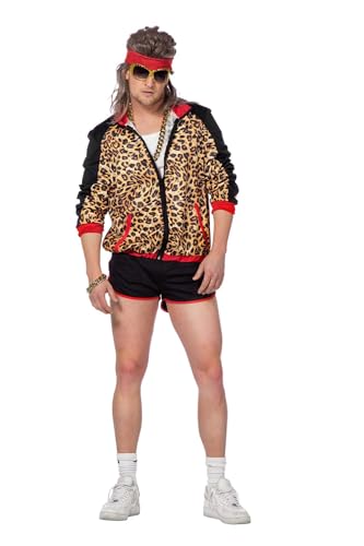 WILBERS & WILBERS 5748 - 80er / 90er Jahre Jogginganzug für Herren, Leoparden Print, Trainingsanzug, Karneval, M