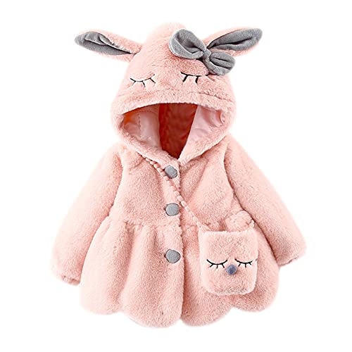 Kleinkinder Süße Cartoon Winterjacke Baby Mädchen Fleecejacke mit Hasenohren Niedlich Neugeborenes Warme Plüsch Manteljacke+Schulranzen Strickjacke Baumwolle Gefütterte Jacke (Pink, 0-6 months)