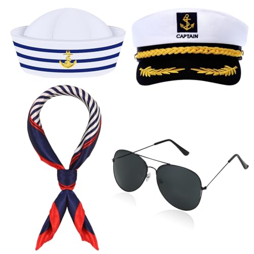 Cadimus 4PCS Kapitänsmütze Zubehör, Kapitäns Kostüm Zubehör, für Karneval Mottoparty