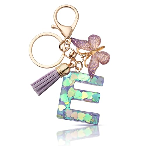 CHUQING Schlüsselanhänger Mit Buchstabe Mädchen Anfangsbuchstaben Geschenk Frauen Schmetterling, Lila