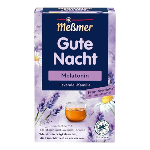 Meßmer Gute Nacht | Melatonin | 16 Teebeutel | Glutenfrei | Laktosefrei | Vegan