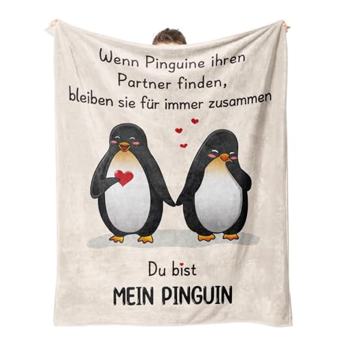 Juratar® Ich Liebe Dich Geschenke für Frauen Männer, Personalisierte Pinguin Decke, Jahrestag Geschenk für Sie Ihn, Partner Geschenk für Frauen Männer 157x132 cm