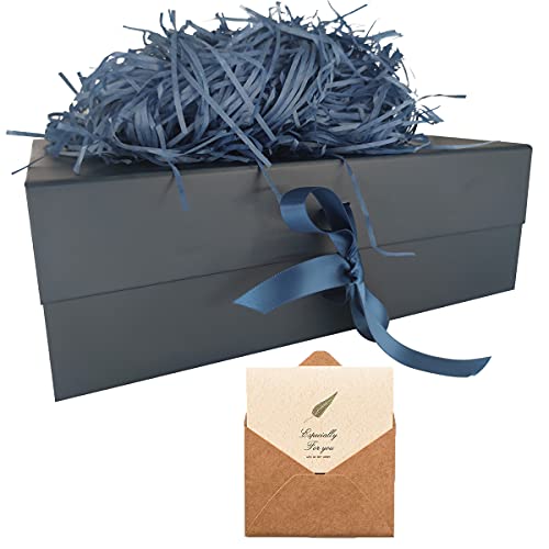 Blau Geschenkbox 33x26x11cm, Geschenkkarton mit Magnetisch Deckel und Schleife für Hochzeiten, Weihnachten, Geburtstage, Jubiläen Geschenkverpackung Box