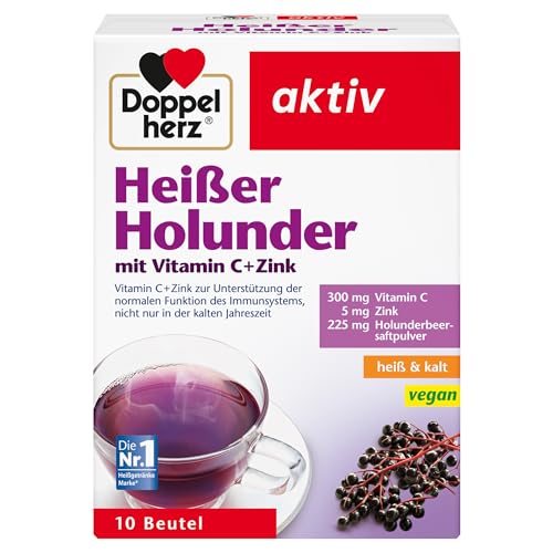 Doppelherz Heißer Holunder - Vitamin C und Zink zur Unterstützung der normalen Funktion des Immunsystems - heiß und kalt - vegan - 10 Beutel