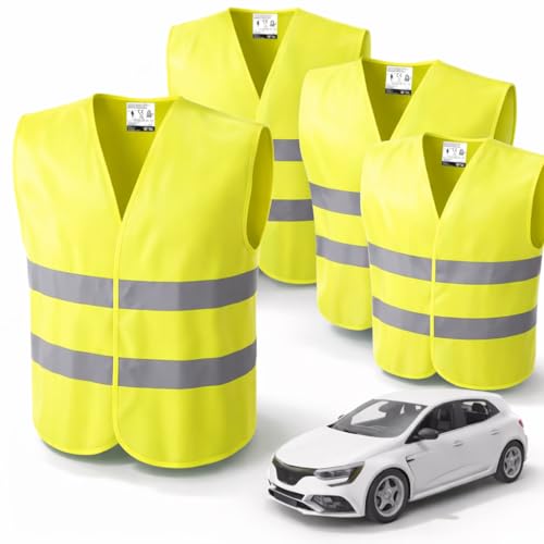 TK Gruppe Timo Klingler 4X Warnwesten ISO 20471 - Pannenweste 2026 Unfallweste Pkw Sicherheitsweste Weste Neongelb reflektierend Auto, Pkw, LKW - Autozubehör (4X Stück)
