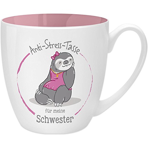GRUSS & CO Anti-Stress-Tasse Motiv Schwester | Tasse mit Spruch, 45 cl, New Bone China | Geschenk für Sie | 45507