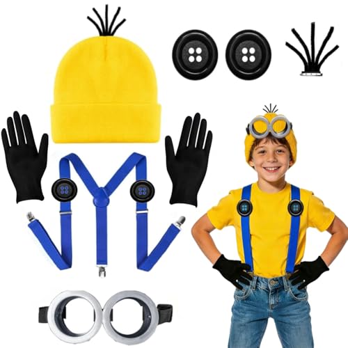 Humairc Karneval Kostüm Cosplay Kostüm Cosplayl Mütze Brille Handschuhe Knöpfe Hosenträger Karneval Kostüm Damen Herren Kinder (Blau)