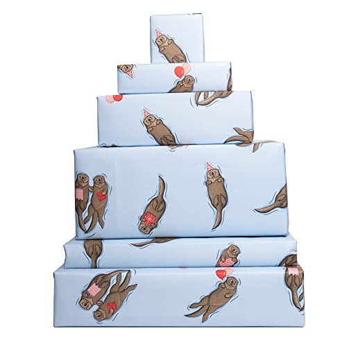 Central 23-6 Blatt Geschenkpapier - Geburtstag - Otter - Blaues Geschenkpapier für Männer - Frauen - Freunde - Recycelbar und im Vereinigten Königreich hergestellt