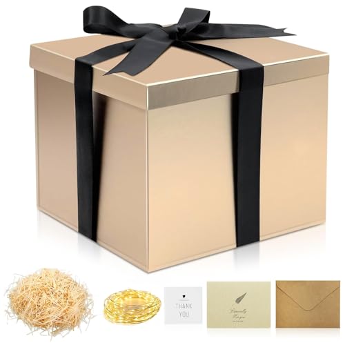 Sekepingo Geschenkbox mit Deckel 23 x 23 x 18 cm Geschenkkarton Groß Tiefe Geschenkverpackung Geschenk Box für Geburtstag Babydusche Valentinstag Muttertag, Champagnerfarbe