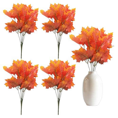 4 Stück Herbstblumen Künstlich,Künstliche Herbst Blumen Herbstdeko Ahorn Blätter Herbstblätter Deko Herbststrauß Erntedankfest Dekoration Fake Kunstblumen Vase Tischdeko,für Fall Outdoor Home Innen