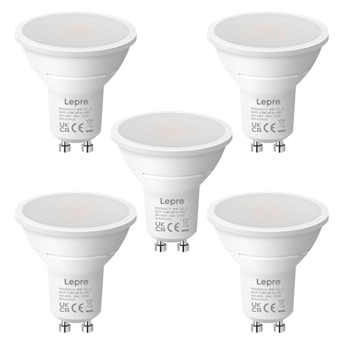 Lepro GU10 LED Warmweiss 4W Lampe, 345 Lumen, 2700K Warmweiß Leuchtmittel, Flimmerfrei LED Reflektor, 100° Abstrahlwinkel, Deckenleuchte, Wohnzimmer, Küche, Büro, Schlafzimmer, 5er-Pack