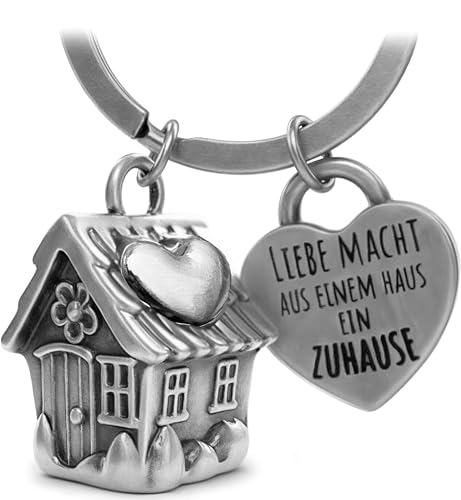 LANOLU Schlüsselanhänger Haus, Einzugsgeschenke Wohnung und Haus, Einweihungsgeschenk Wohnung, Richtfest Geschenk, Hausbau Geschenk aus Metall