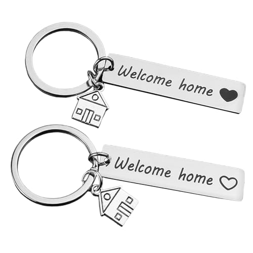 Fgdui 2 Stück Willkommen zu Hause Schlüsselbund, Paar Haus Anhänger schlüsselanhänger Neues Zuhause Neue Abenteuer Schlüsselanhänger Einweihungsgeschenk Neuer Hausbesitzer,Personalisiertes Geschenke