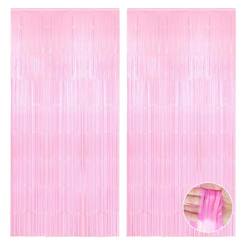 RoadLoo Lametta Vorhang, 2 Stück Luftschlangen Dekoration Rosa Luftschlangen Party Vorhänge Party Hintergrund Glitzervorhang für Abschlussfeier Geburtstag Verlobung Weihnachtsfeier (Rosa)