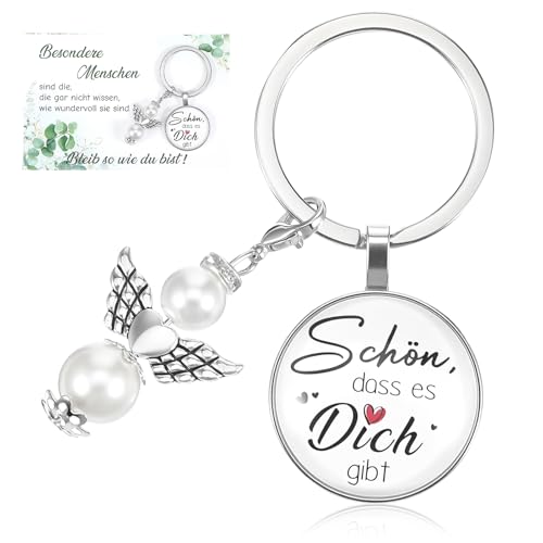 Ouligay Schön dass es Dich gibt Geschenke für Frauen Geburtstagsgeschenk Schutzengel Schlüsselanhänger Kleine Weihnachtsgeschenke Kleinigkeiten für Beste Freundin Schwester Mama Teenager Mädchen
