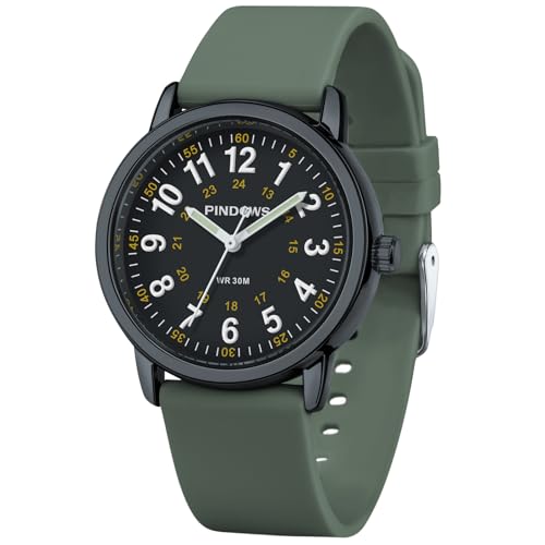 PINDOWS Analoge Quarzarmbanduhr Silikonband für Damen, Junge Damen und Studierende; leicht ablesbar, wasserfest, Unisex-Armbanduhr, leuchtendes Zifferblatt.