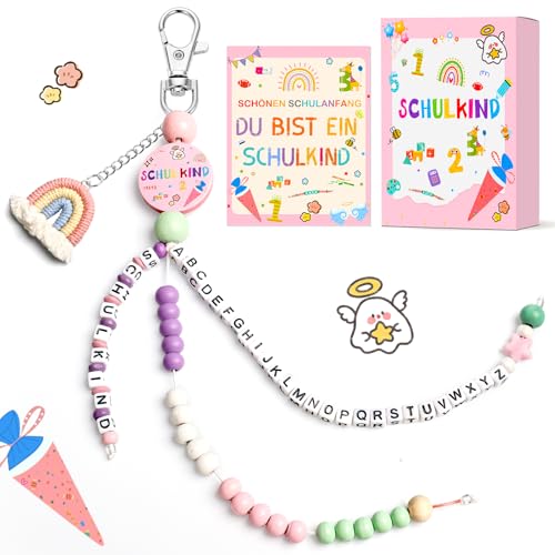 ELF-GRETTER Schultüte Mädchen, Rechenkette Schultüte Füllung Schulkind 2025 Mädchen, Geschenk Einschulung Mädchen, Glücksbringer Schulanfang Geschenke mit Grußkarte Geschenkbox