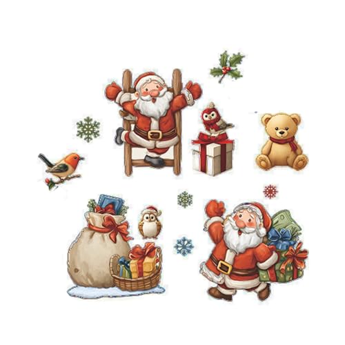 Weihnachtsdeko Innen Fensterbilder Pvc HäUser Aufkleber Der Weihnachtsmann Steht Auf Einer Holzleiter Und Überbringt Geschenke für Kinderzimmer，Zuhause,Wohnzimmer,Fenster Tür Winter