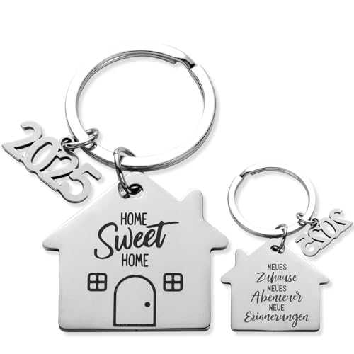 COLOFALLA 2 Stücke Einzugsgeschenke Wohnung 2025 Schlüsselanhänger Geschenk zu Einzug Neues Zuhause Neues Abenteuer Home Sweet Home für Frauen Männer