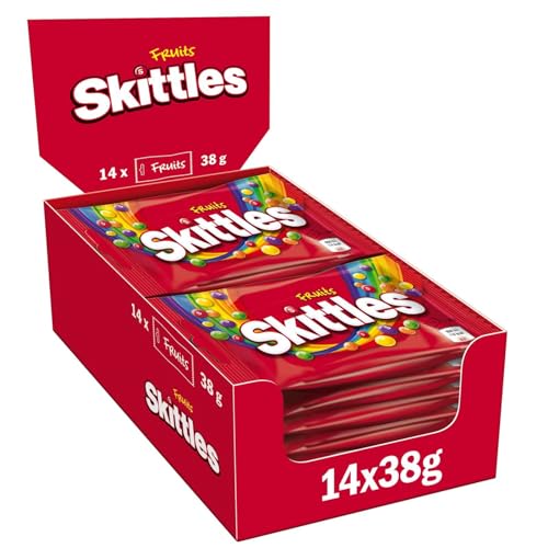 Skittles Crazy Fruits, Fruchtbonbons Großpackung 14 x 38, Halloween Tüten mit Süßigkeiten, Kaubonbons mit Fruchtgeschmack als Halloween Candy, Vegane Snacks (532g)