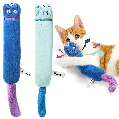 Pawaboo Katzenspielzeug, 2 Stück Katzenminze Spielzeug mit Glocke und Knitterpapier Weiches und Haltbares Plüsch Spielzeug Interaktives Spielzeug für Kätzchen Kitty, Süßer Katzenbedarf