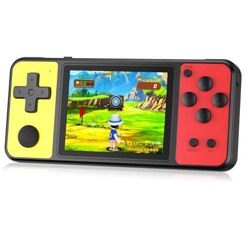 ZHISHAN 32 Bit Handheld Spiele für Kinder Eingebaute 139 Videospiele,3.0“ IPS Bildschirm Wiederaufladbar Arcade Gaming Player,Elektronisches Spielzeug für Jungen Mädchen Gelb Rot