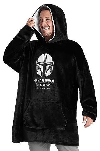 The Mandalorian Oversized Hoodie Herren, Star Wars Fleece Riesen Pullover Herren Hoodie Blanket, Geschenke für Männer (Schwarz)