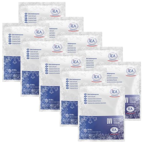 IEA Medical Sofort-Kälte-Kompresse (15,3 x 12,7 cm) 10 Stück | Einmal-Kühlpacks für Prellungen, Insektenstiche und andere Verletzungen | Einfach verwendbare Kühlpads | Vielseitig Einsetzbar Weiß