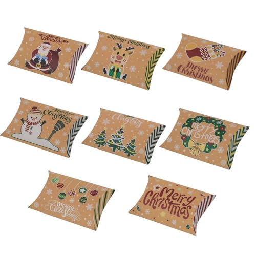 24Stück Weihnachten Geschenkbox Klein,Geschenkverpackung Weihnachten Deko Kraftpapier Kissenschachteln Merry Christmas Süßigkeitenboxen für Pralinen Keksen Party Geschenkbox zum Befüllen,12*7.5*2.5CM