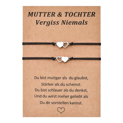 VU100 2pcs Mutter Tochter Armband Mutter Tochter Geschenk Tochter Geschenk von Mama herzförmig Edelstahl verstellbar Mutter Tochter Armband für Mama Tochter Mädchen