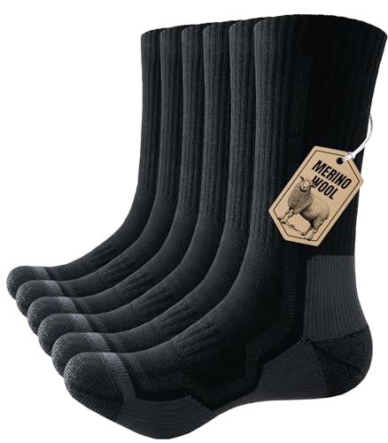 PULIOU Merino Wandersocken Herren Damen, Outdoor Trekkingsocken Merinowolle Sportsocken Atmungsaktiv & Anti-Blasen Gepolstert Laufsocken Arbeitssocken, 3 Paar