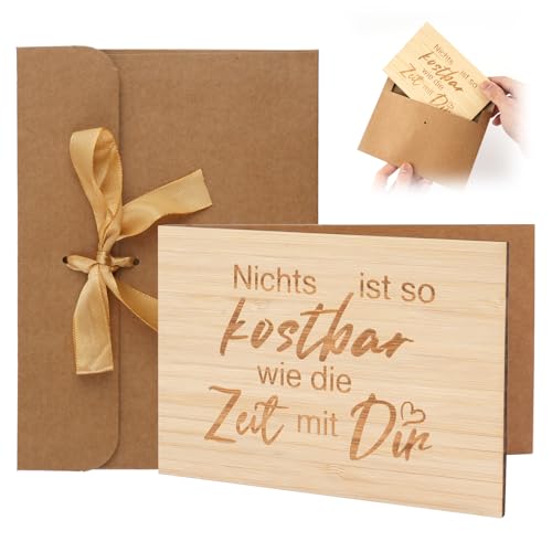WINKIO Geburtstagskarte Frau, Holzkarte Nichts ist so kostbar wie die Zeit Dir, Besondere Liebeserklärung, Holz Valentinstag Karte Grußkarte für frauen (10 * 15cm)