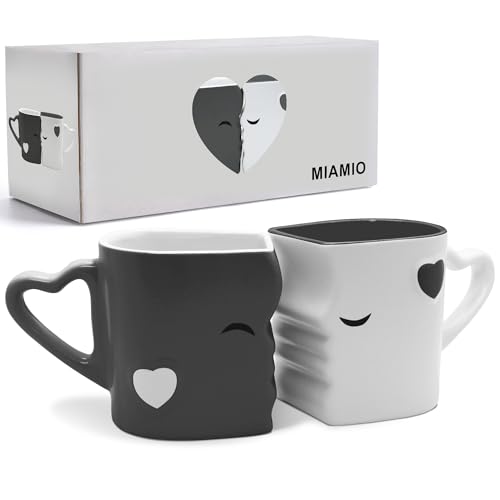 MIAMIO - Kaffeetassen/Küssende Tassen Set Geschenke für Frauen/Geschenke für Männer/Freund/Freundin Hochzeitsgeschenke für brautpaar/Weihnachten aus Keramik (Grau)