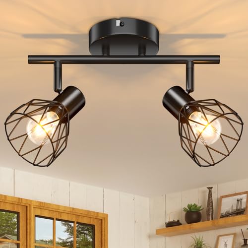 Kimjo LED Deckenstrahler Schwenkbar - Deckenlampe 2 Flammig Schwarz Deckenleuchte E14 - Lampe Strahler für Wohnzimmer, Küche und Schlafzimmer