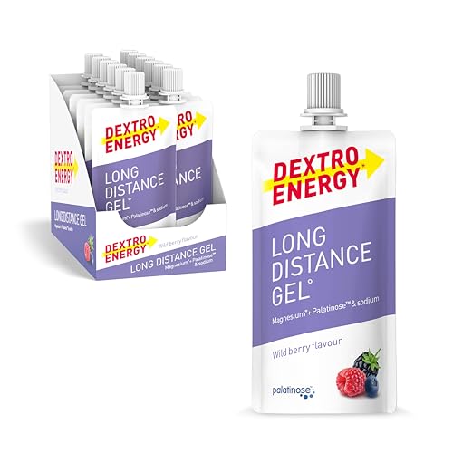 Dextro Energy Long Distance Gel Wildberry + Magnesium und Natrium - 12 x 50ml (12er Pack) - High Carb Energy Gel mit Palatinose und Elektrolyte zur gleichmäßigen Kohlenhydratversorgung