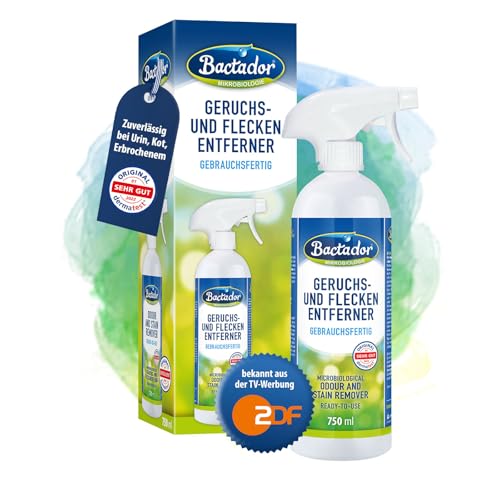 Bactador Enzymreiniger - Geruchsentferner & Fleckenentferner Spray 750ml - Mikrobiologischer Geruchsneutralisierer - Porentiefe Reinigung in Haushalt und Tierhaltung - Hundeurin/Katzenurin Entferner
