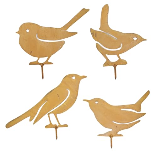 Vonavira Rost Vogel Gartendeko für Draußen Herbstdeko Outdoor, 4 Stück Edelrost Vögel Gartenstecker Metall, Garten Deko Draußen Vintage Gartendeko für Draußen Gartenfigur