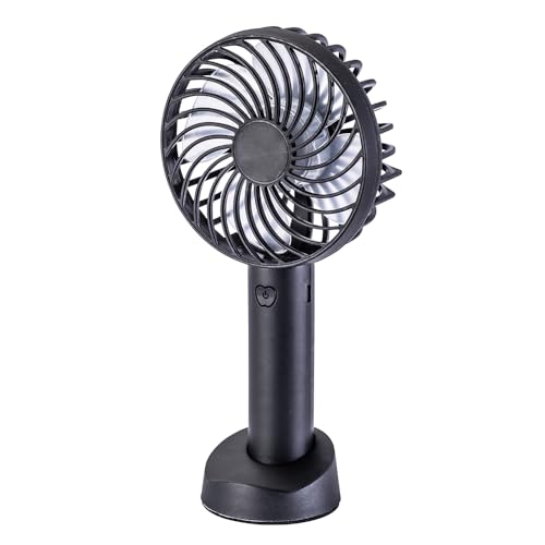 EUROtops Mobiler Mini-Ventilator – Wiederaufladbarer Hand- / Tischventilator, 3 Kühlstufen, Schwarz, Mit USB-Kabel, Bis zu 2 Stunden Leistung für Camping/Garten/Unterwegs